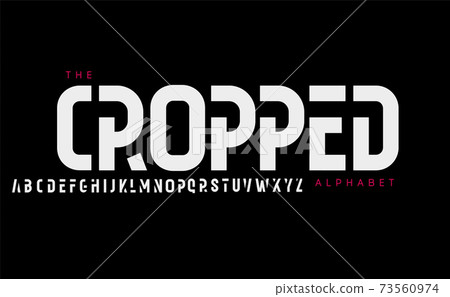 High cropped alphabet, geometric type. Modern tall letters. Readable bold narrow font for modern futuristic logo, headline, monogram, creative lettering and typography. Vector typographic design. 73560974