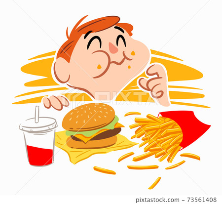 A little boy eating fast food happily 73561408