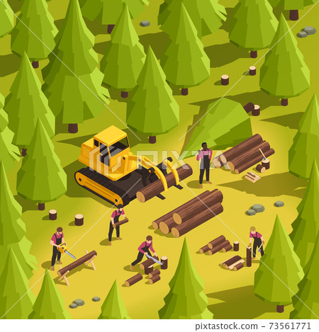 Isometric Sawmill Lumberjack Illustration - Stock Illustration ...