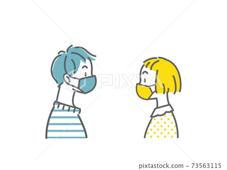 正確戴著口罩的孩子的簡單線條畫插圖 73563115