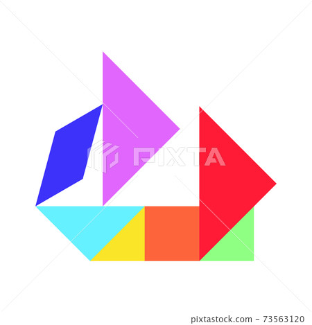 Color tangram puzzle in sailing boat shape on white background Color tangram puzzle in sailing boat shape on white background 73563120