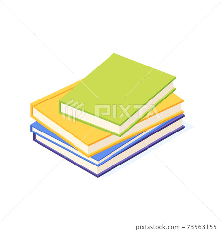 Stack of lying paper book with hard cover isometric. 73563155