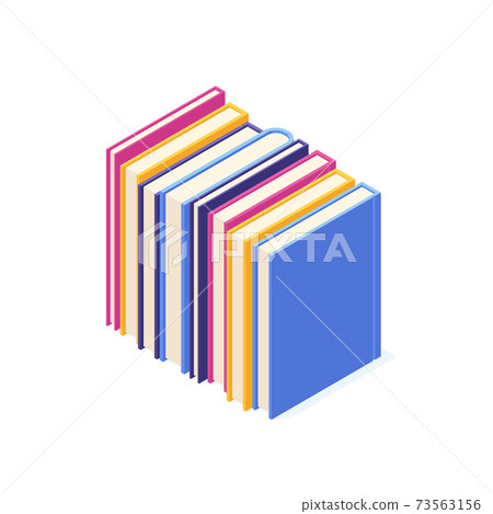 Stack of standing paper books with hard cover isometric. Stack of standing paper books with hard cover isometric. 73563156