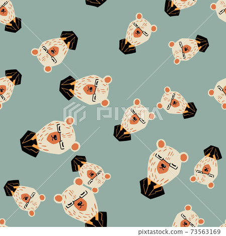 Random kids seamless pattern with doodle business bear head shapes. Pale blue background. Cartoon style. Random kids seamless pattern with doodle business bear head shapes. Pale blue background. Cartoon style. 73563169