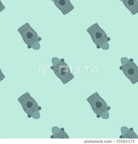 Minimalistic style seamless pattern with pale navy blue bear ornament. Light background. Funny animal print. 73563173
