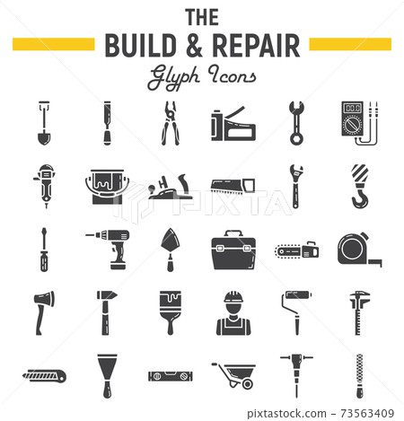 Build and Repair glyph icon set, construction sign 73563409