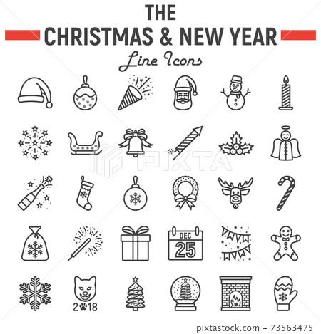Christmas line icon set, new year signs - Stock Illustration [73563475 ...