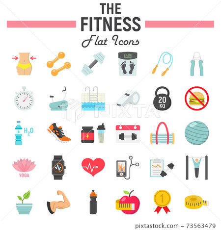 Fitness flat icon set, sport symbols collection, Fitness flat icon set, sport symbols collection, 73563479