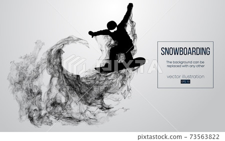 Abstract silhouette of a snowboarder jumping isolated on white background from particles. Snowboarder jumping and performs a trick. Background can be changed to any other. Vector illustration Abstract silhouette of a snowboarder jumping isolated on white background from particles. Snowboarder jumping and performs a trick. Background can be changed to any other. Vector illustration 73563822