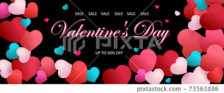 Red Banner sale in Valentines day. Red, blue and pink hearts and text Sale Red Banner sale in Valentines day. Red, blue and pink hearts and text Sale 73563886