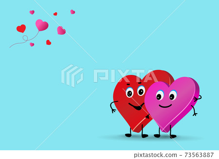 Valentine couple. Cute characters of lovers on blue background. Two loving hearts couple Valentine couple. Cute characters of lovers on blue background. Two loving hearts couple 73563887