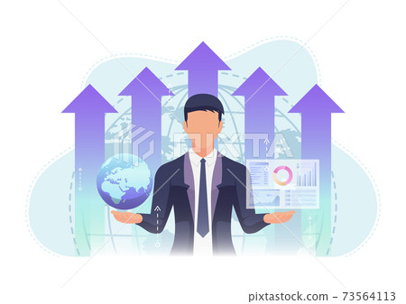Businessman Holding World and Business Chart with Growth Graph Background Businessman Holding World and Business Chart with Growth Graph Background 73564113