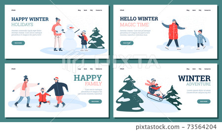 Landing pages templates with winter family fun outdoor activity in snowy season. Landing pages templates with winter family fun outdoor activity in snowy season. 73564204