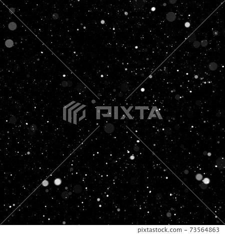 Bokeh of white snow on a black background. Snowfall square shape - design element. 73564863
