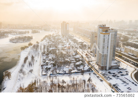 Winter river Svisloch in the center of Minsk. Belarus 73565802