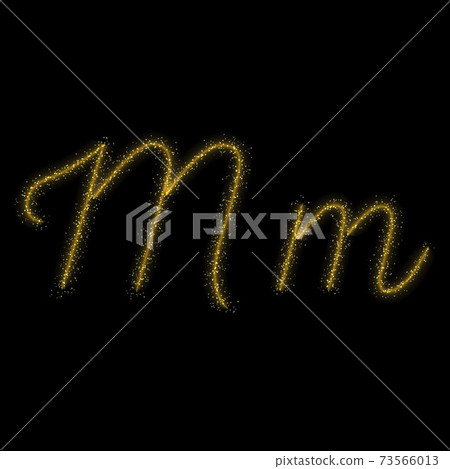 Gold glitter letter M, star sparkle trail font 73566013