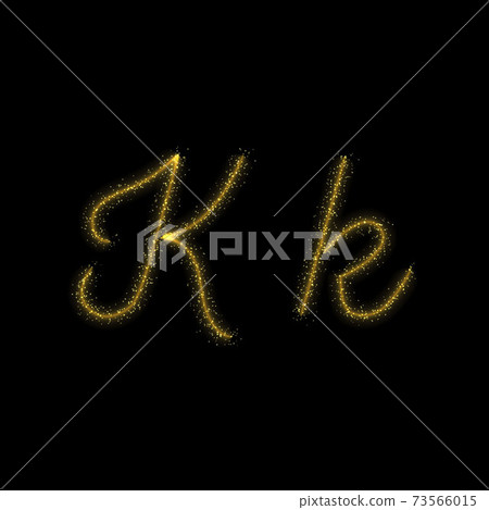 Gold glitter letter K, star sparkle trail font 73566015