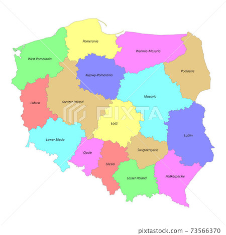 High quality colorful labeled map of Poland with borders 73566370