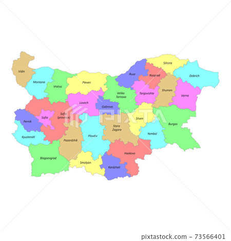 High quality labeled map of Bulgaria with borders of the regions 73566401