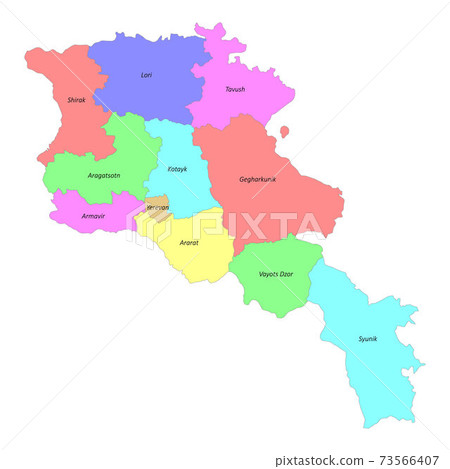 High quality labeled map of Armenia with borders of the regions 73566407