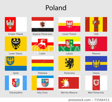 Set Flags of the voivodships of Poland, All Polish regions flag 73566413