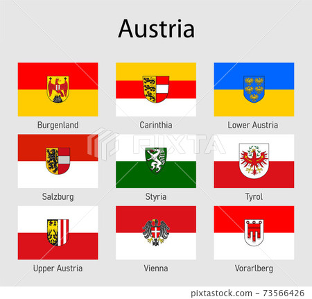 Set Flags of the states of Austria, All Austrian regions flag 73566426