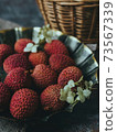 Lychees on a vintage plate. Blur the background for your desktop wallpaper 73567339