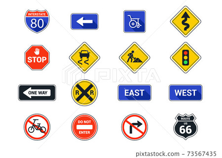 set American road signs on a white background. 73567435