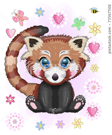 Red Panda Cute Character With Beautiful Eyes Stock Illustration