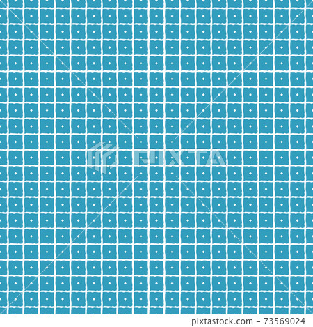 White repeat simple geometric seamless pattern on blue background. Drawing is composed of rough squares, circles and lines 73569024