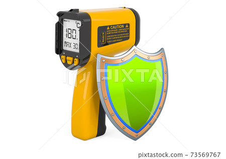 Infrared thermometer with shield, 3D rendering Infrared thermometer with shield, 3D rendering 73569767