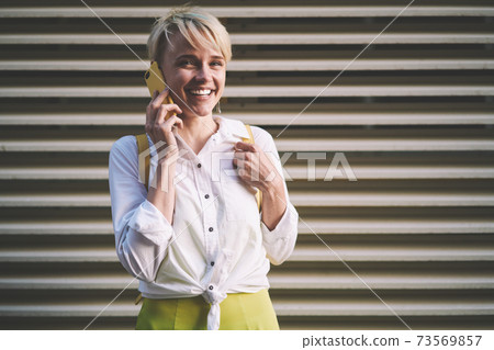 Adult Caucasian femele with short blond hair Adult Caucasian femele with short blond hair 73569857