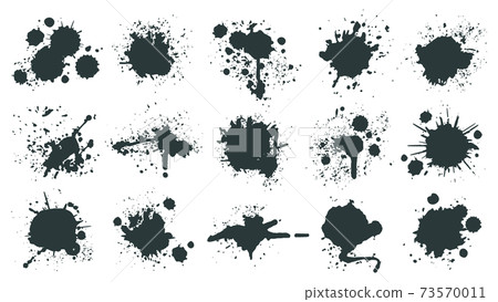 Ink drops. Paint splash, grunge liquid drop splashes, abstract artistic ink splatter. Black ink splashes vector illustration set 73570011