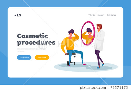 Loss Problem Landing Page Template. Satisfied Patient Look in Mirror after Hair Transplantation. Plastic Surgery Loss Problem Landing Page Template. Satisfied Patient Look in Mirror after Hair Transplantation. Plastic Surgery 73571173