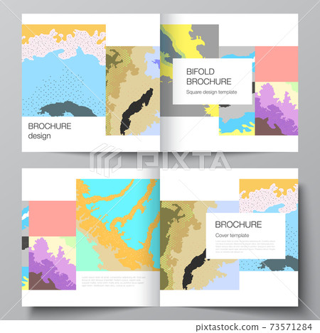 Vector layout of two covers templates for square design bifold brochure, flyer, cover design, book design, brochure cover. Japanese pattern template. Landscape background decoration in Asian style. 73571284