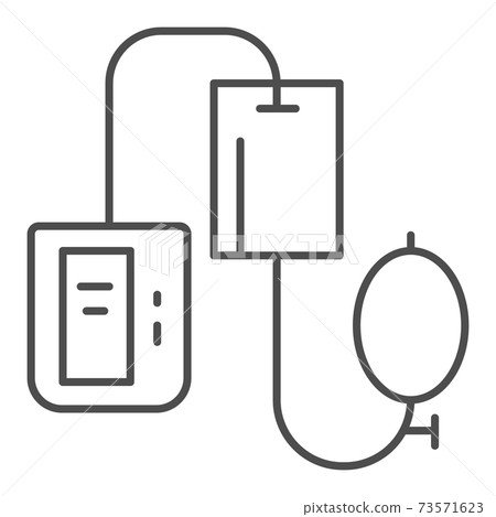 Electronic tonometer thin line icon, Heath care concept, Arterial blood pressure checking device sign on white background, sphygmomanometer icon in outline style for mobile, web. Vector graphics. 73571623
