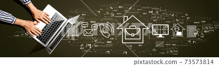 Telework theme with person using laptop 73573814