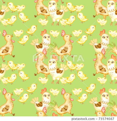 Cute Cartoon Chickens and Roosters Kids Pattern for Fabric Cute Cartoon Chickens and Roosters Kids Pattern for Fabric 73574087