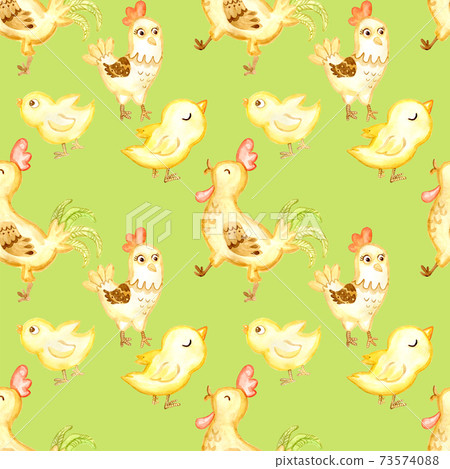 Cute Cartoon Chickens and Roosters Kids Pattern for Fabric Cute Cartoon Chickens and Roosters Kids Pattern for Fabric 73574088