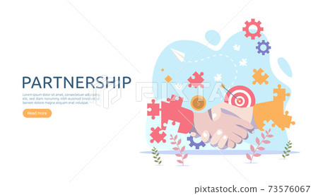 Business partnership relation concept with hand shake and tiny people character. team working together template for web landing page, banner, presentation, mockup, social media. Vector illustration. Business partnership relation concept with hand shake and tiny people character. team working together template for web landing page, banner, presentation, mockup, social media. Vector illustration. 73576067