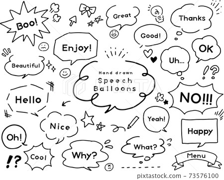 可愛的手寫語音氣泡集，僅包含線條和襯線字符 73576100