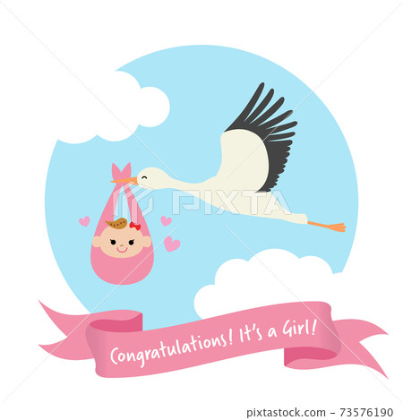 Stork carrying a baby girl 73576190