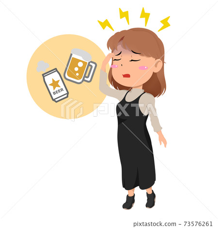 Woman with a headache from a hangover 73576261