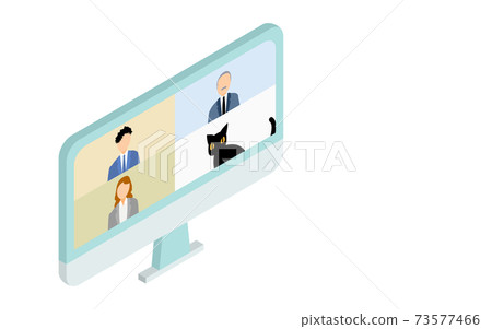 等距，在線會議上的一隻貓的插圖 73577466