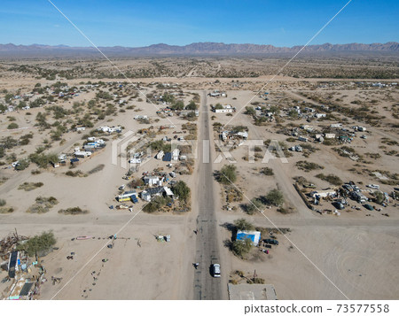 Aerial view of Slab city, California  73577558