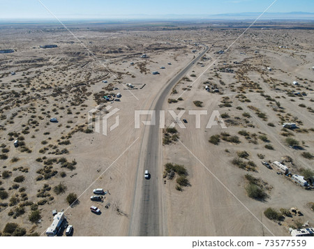 Aerial view of Slab city, California  73577559