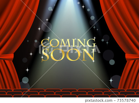 A stage illuminated by a red curtain and spotlights. Image illustration material of the stage. 73578740