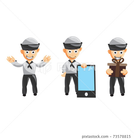 Set of a sailor man cartoon character in different poses. Vector illustration in a flat style Set of a sailor man cartoon character in different poses. Vector illustration in a flat style 73578815