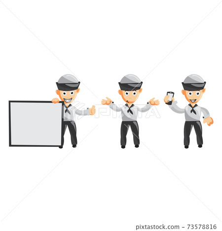 Set of a sailor man cartoon character in different poses. Vector illustration in a flat style Set of a sailor man cartoon character in different poses. Vector illustration in a flat style 73578816