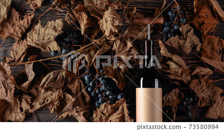 Bottle of red wine with corkscrew. Bottle of red wine with corkscrew. 73580994